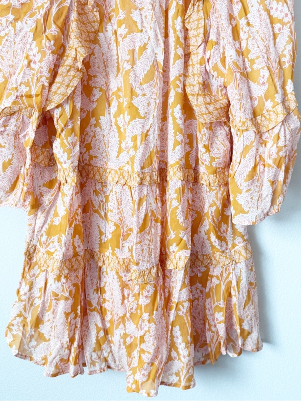 Anthropologie Mia Tiered Boho Ruffle Peasant Tunic Top - Yellow Floral - Picture 12 of 12